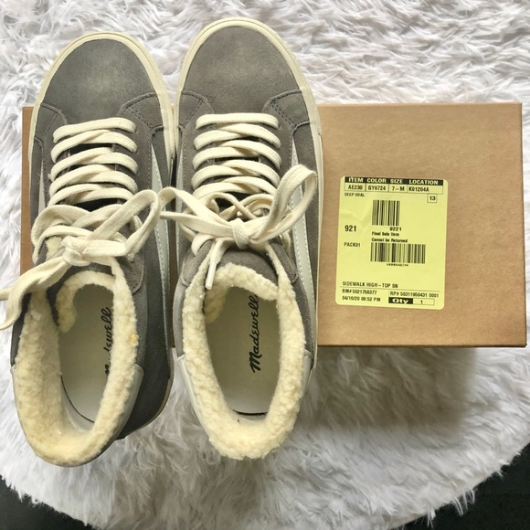 Madewell High-Top Sneakers Suede and Sherpa.  Gray and White.  Size 7 - Picture 7 of 8